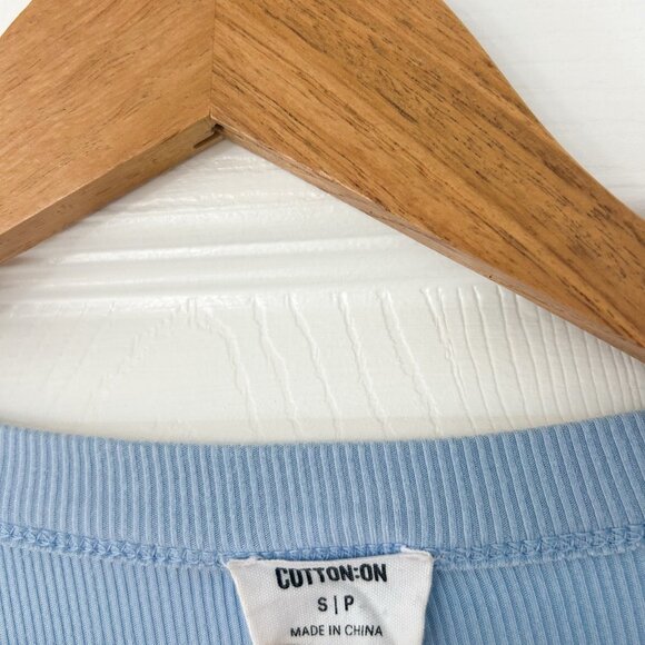 Cotton On Blue Rib Scoop Neck Long Sleeve Stretch Top Women’s Size Small EUC - Picture 7 of 7